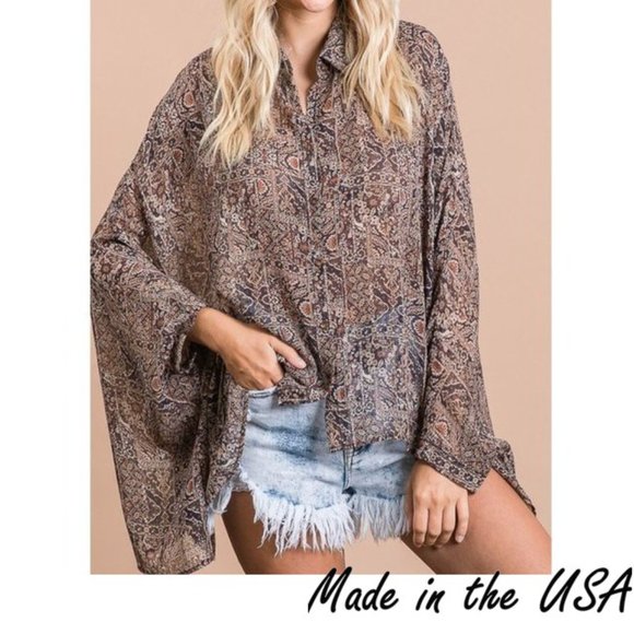 Bucket list Tops - Chiffon Boxy Button Down